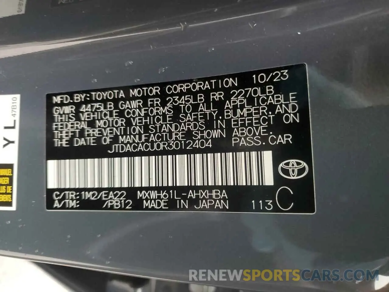 12 fotografías del automóvil dañado JTDACACU0R3012404 TOYOTA PRIUS 2024