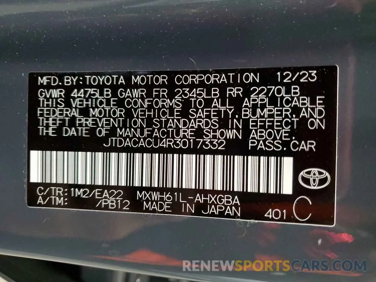 12 fotografías del automóvil dañado JTDACACU4R3017332 TOYOTA PRIUS 2024