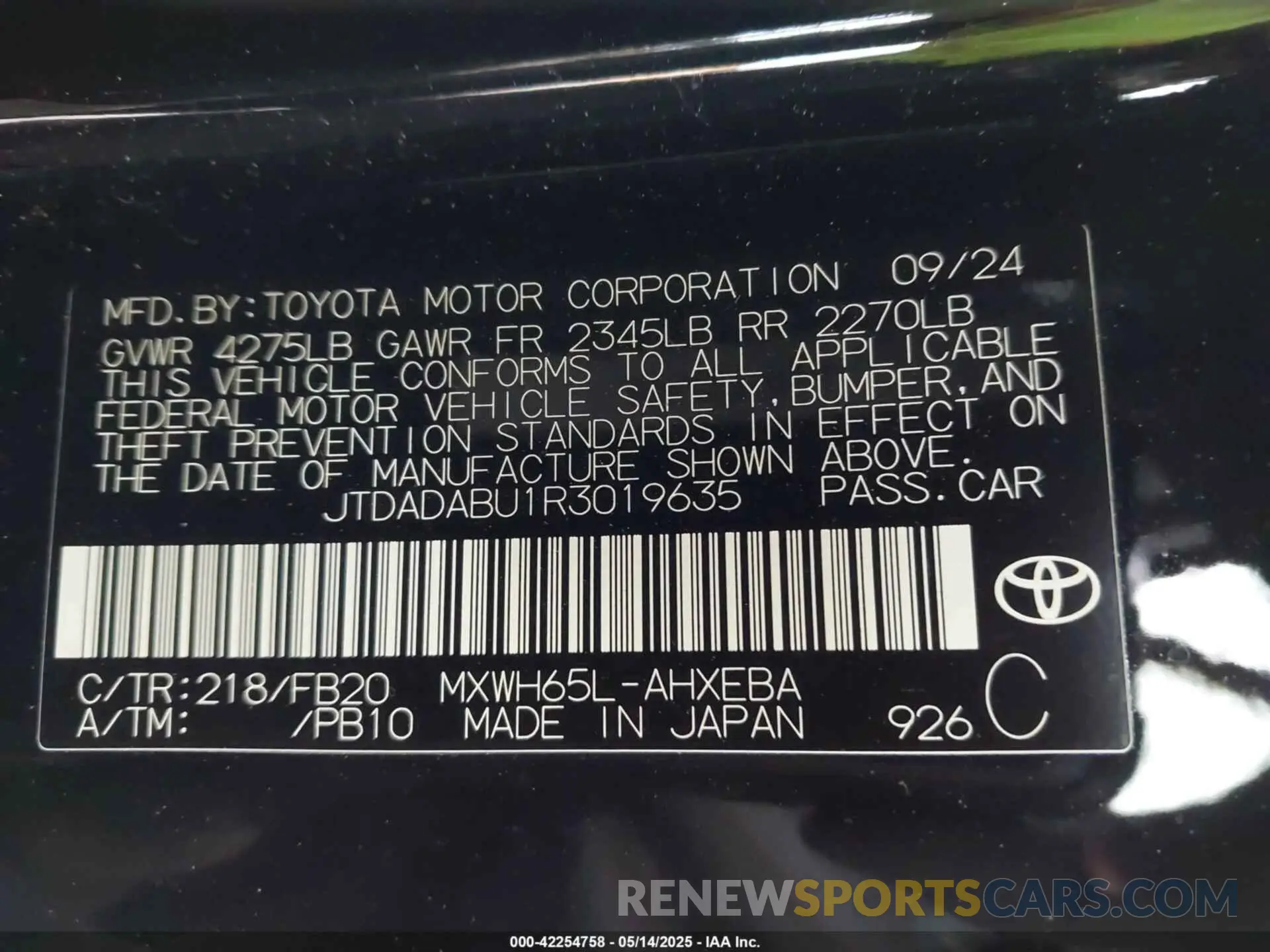 9 fotografías del automóvil dañado JTDADABU1R3019635 TOYOTA PRIUS 2024
