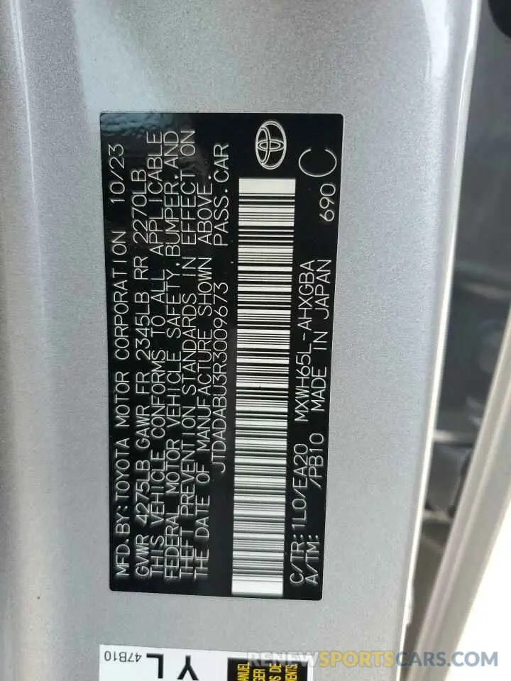 12 fotografías del automóvil dañado JTDADABU3R3009673 TOYOTA PRIUS 2024
