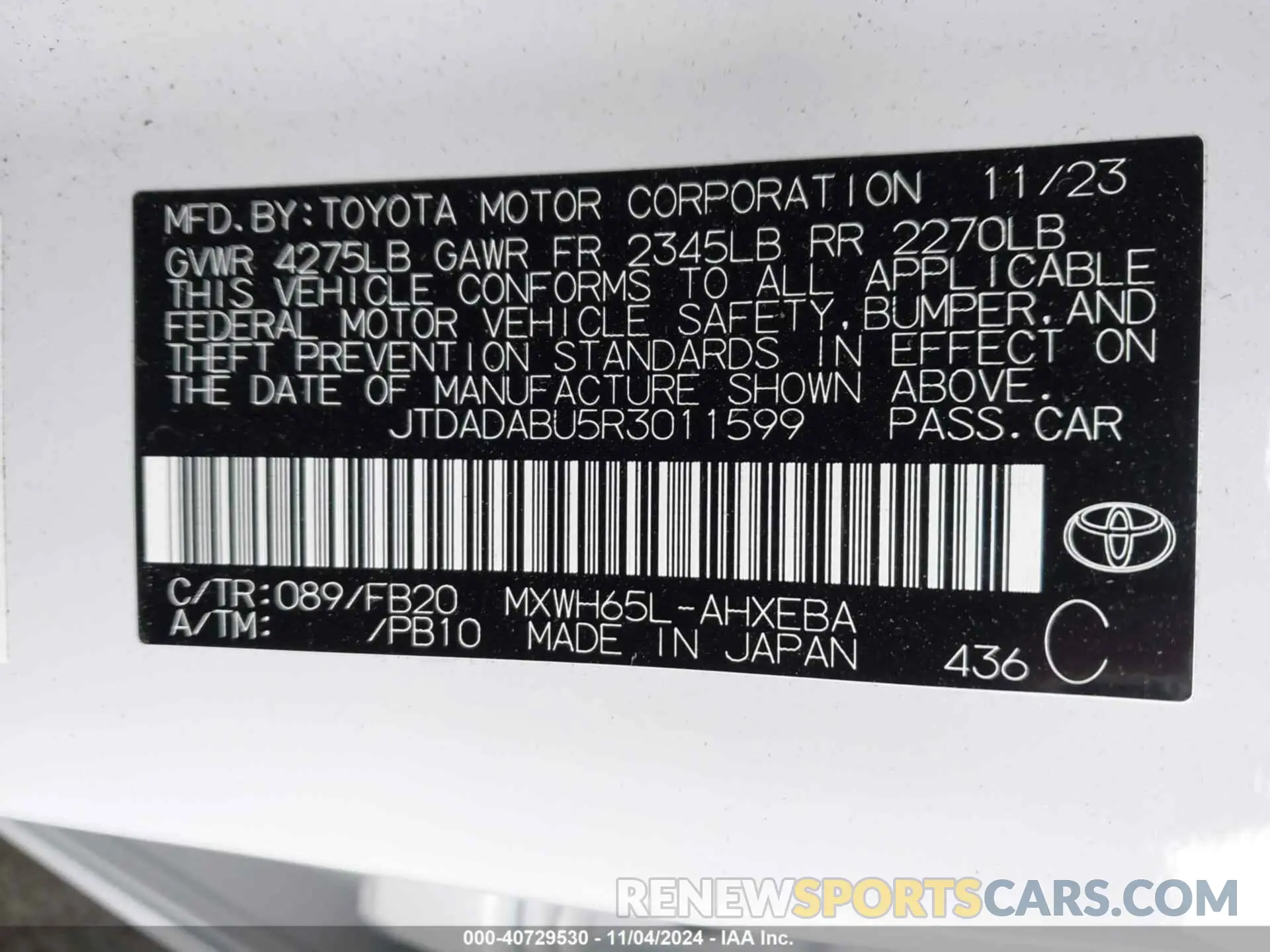 9 fotografías del automóvil dañado JTDADABU5R3011599 TOYOTA PRIUS 2024