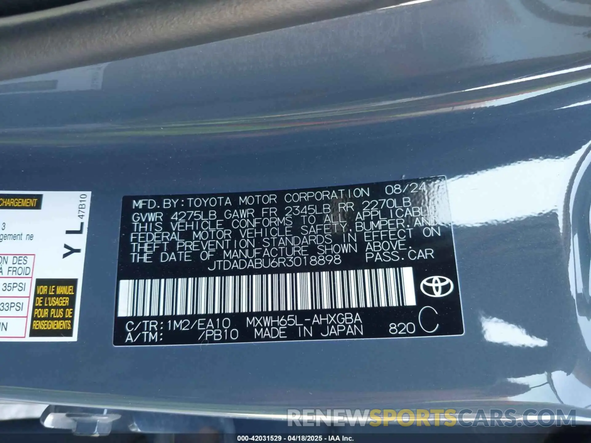 9 fotografías del automóvil dañado JTDADABU6R3018898 TOYOTA PRIUS 2024