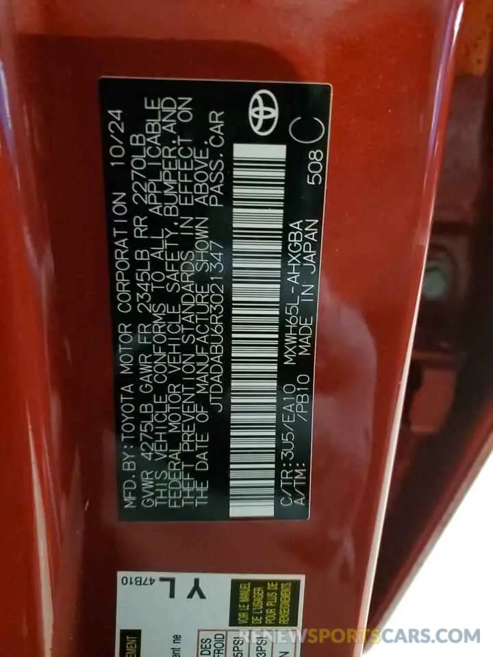 13 fotografías del automóvil dañado JTDADABU6R3021347 TOYOTA PRIUS 2024