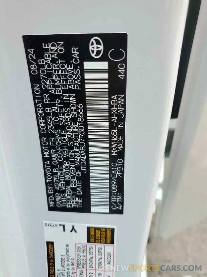 13 fotografías del automóvil dañado JTDADABU7R3018666 TOYOTA PRIUS 2024