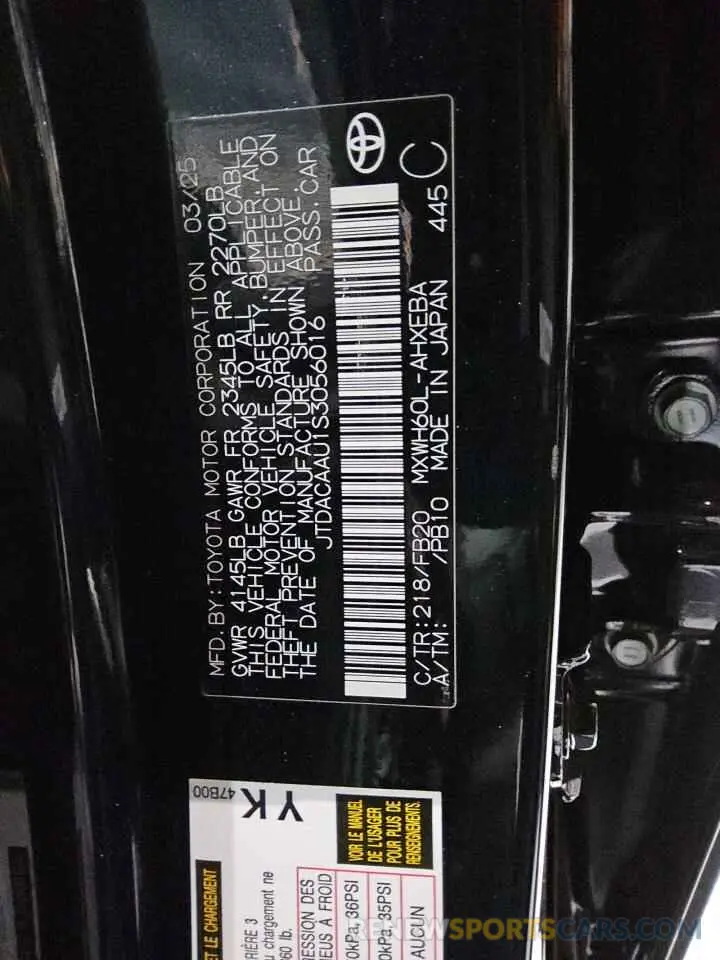 12 fotografías del automóvil dañado JTDACAAU1S3056016 TOYOTA PRIUS 2025