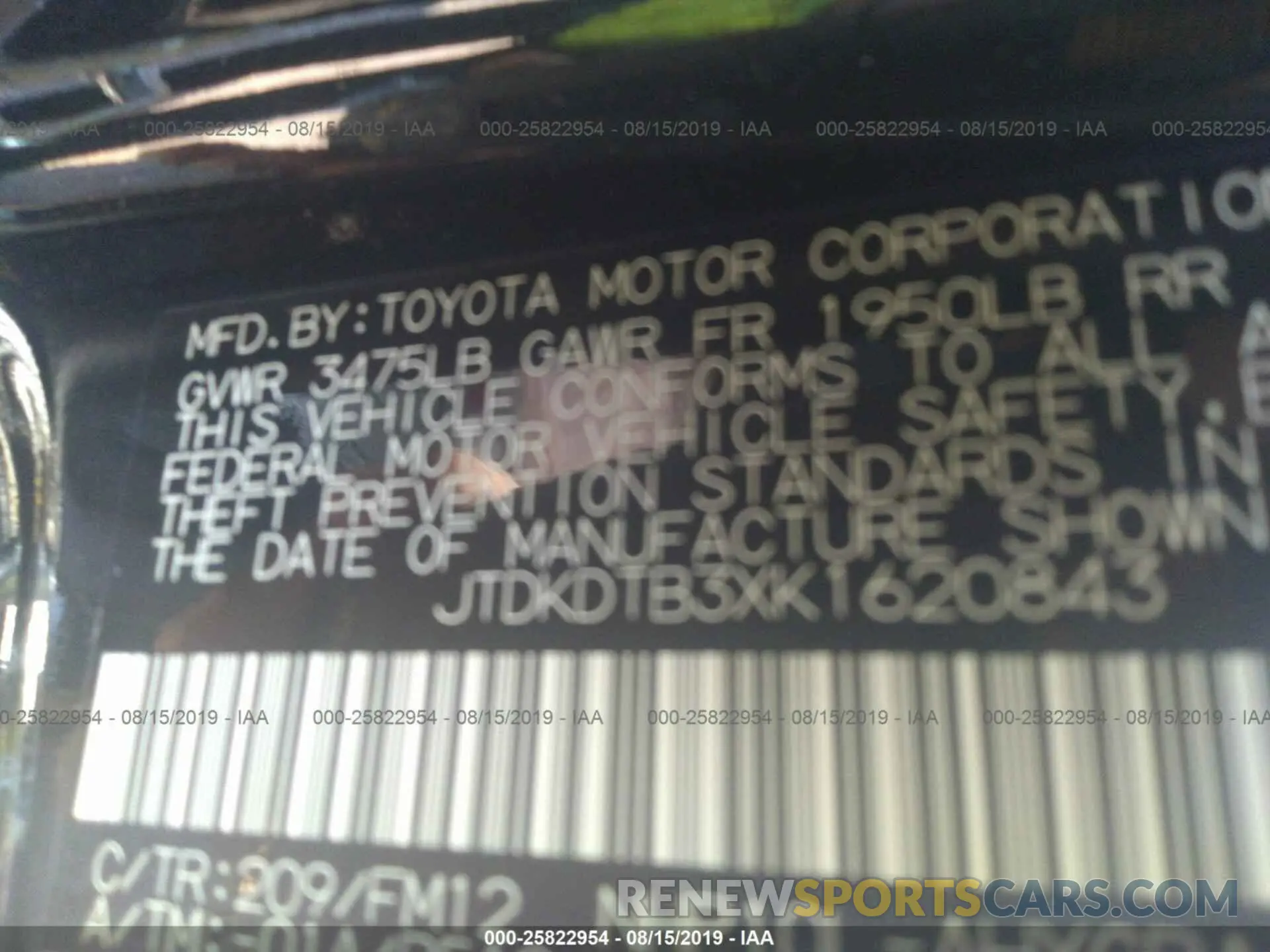 9 fotografías del automóvil dañado JTDKDTB3XK1620843 TOYOTA PRIUS C 2019