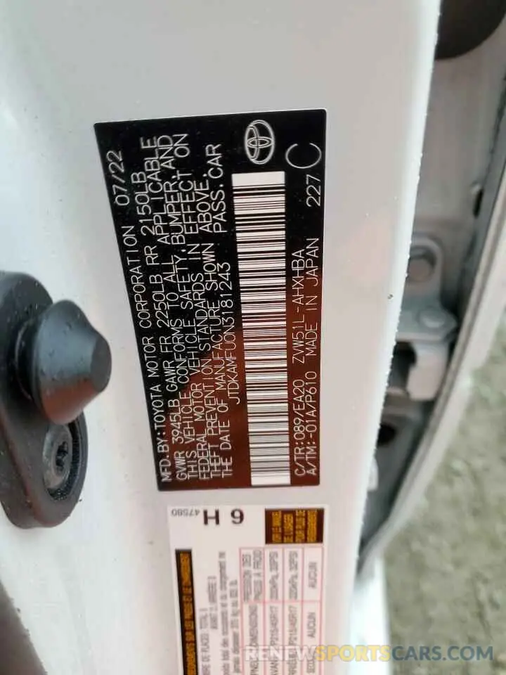 12 fotografías del automóvil dañado JTDKAMFU0N3181243 TOYOTA PRIUS NIGH 2022