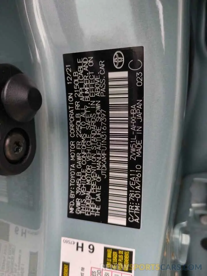 13 fotografías del automóvil dañado JTDKAMFU1N3167397 TOYOTA PRIUS NIGH 2022