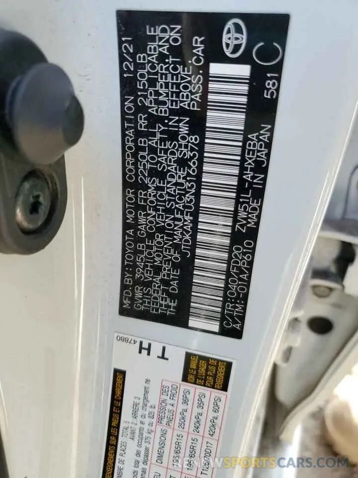 12 fotografías del automóvil dañado JTDKAMFU3N3166378 TOYOTA PRIUS NIGH 2022