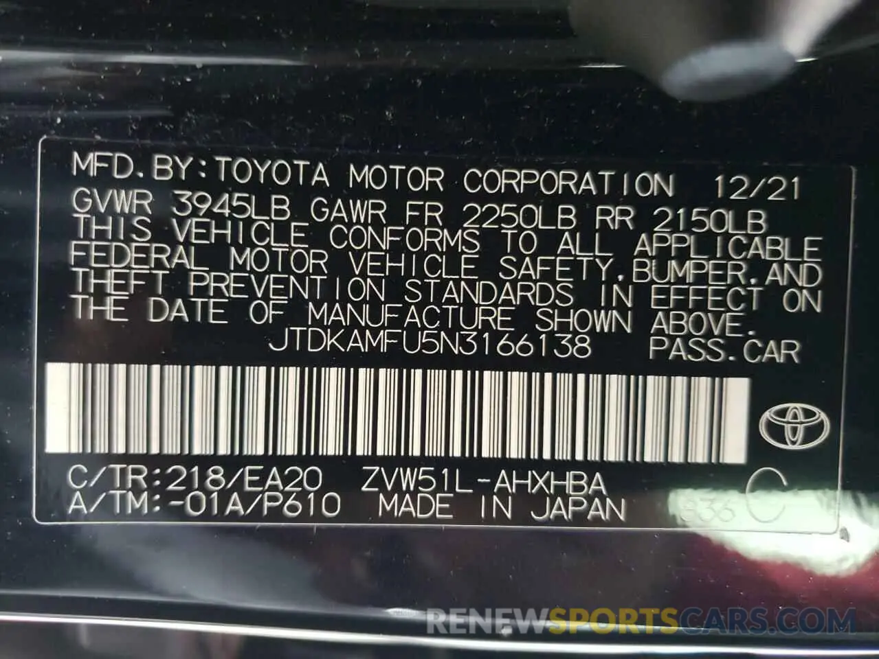 12 fotografías del automóvil dañado JTDKAMFU5N3166138 TOYOTA PRIUS NIGH 2022
