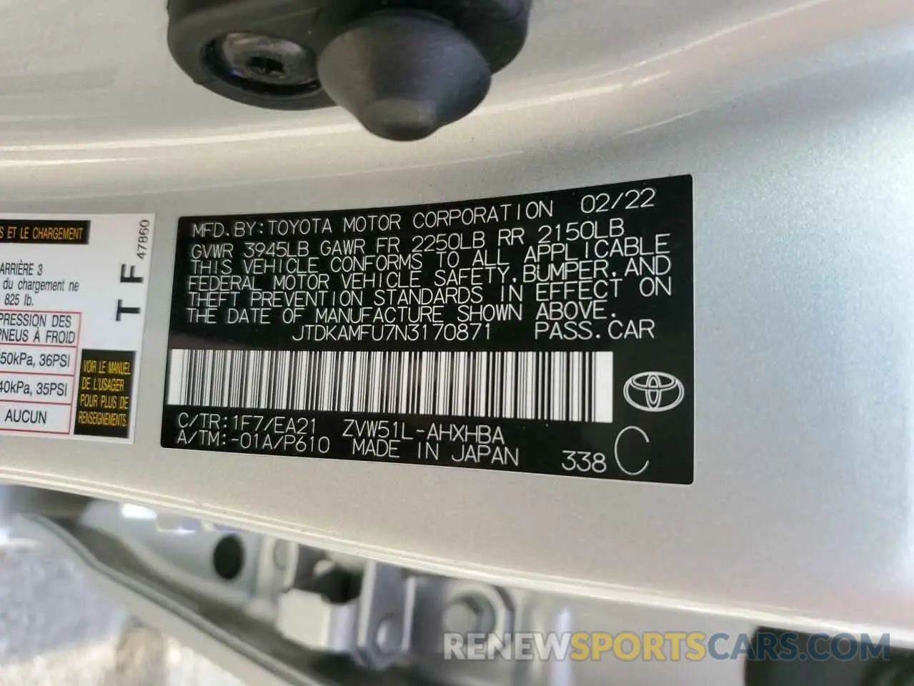 14 fotografías del automóvil dañado JTDKAMFU7N3170871 TOYOTA PRIUS NIGH 2022