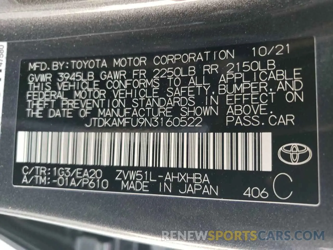 12 fotografías del automóvil dañado JTDKAMFU9N3160522 TOYOTA PRIUS NIGH 2022