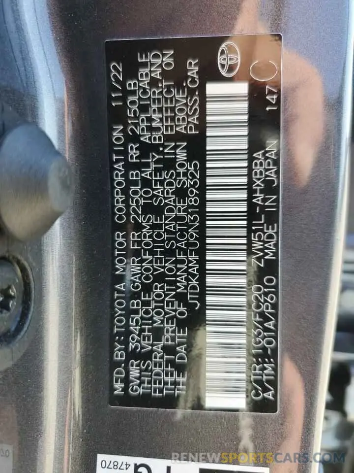 14 fotografías del automóvil dañado JTDKAMFU9N3189325 TOYOTA PRIUS NIGH 2022