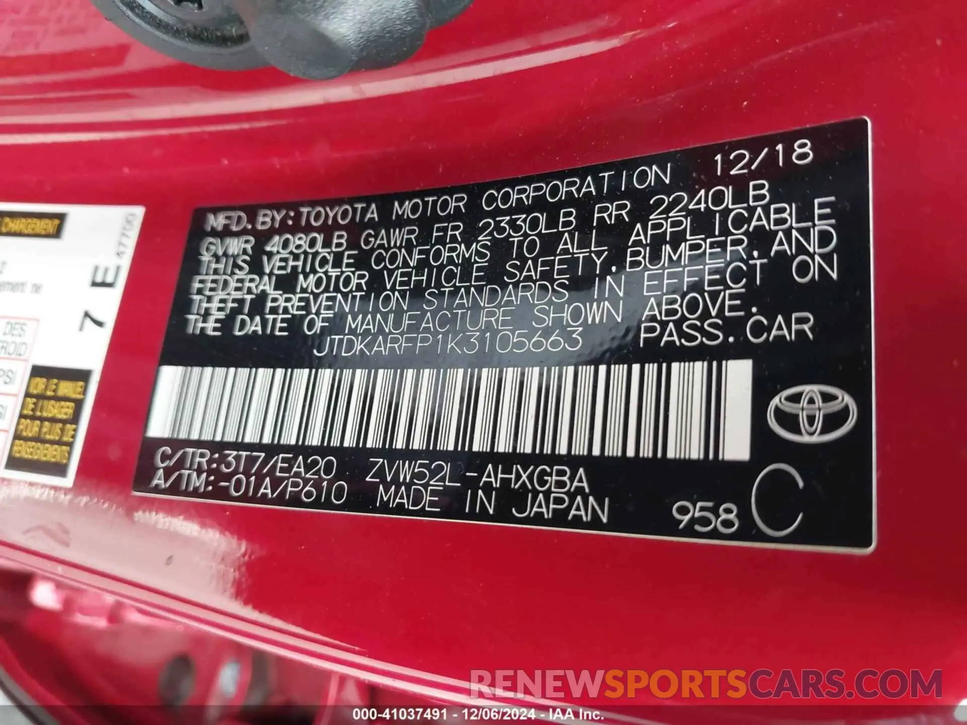 9 fotografías del automóvil dañado JTDKARFP1K3105663 TOYOTA PRIUS PRIME 2019