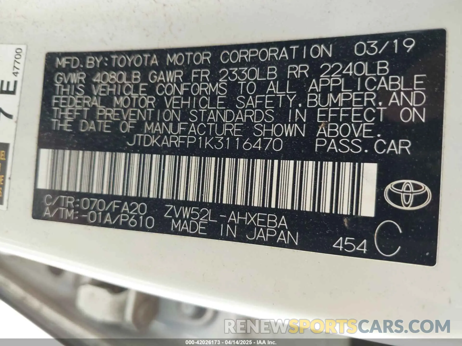 9 fotografías del automóvil dañado JTDKARFP1K3116470 TOYOTA PRIUS PRIME 2019