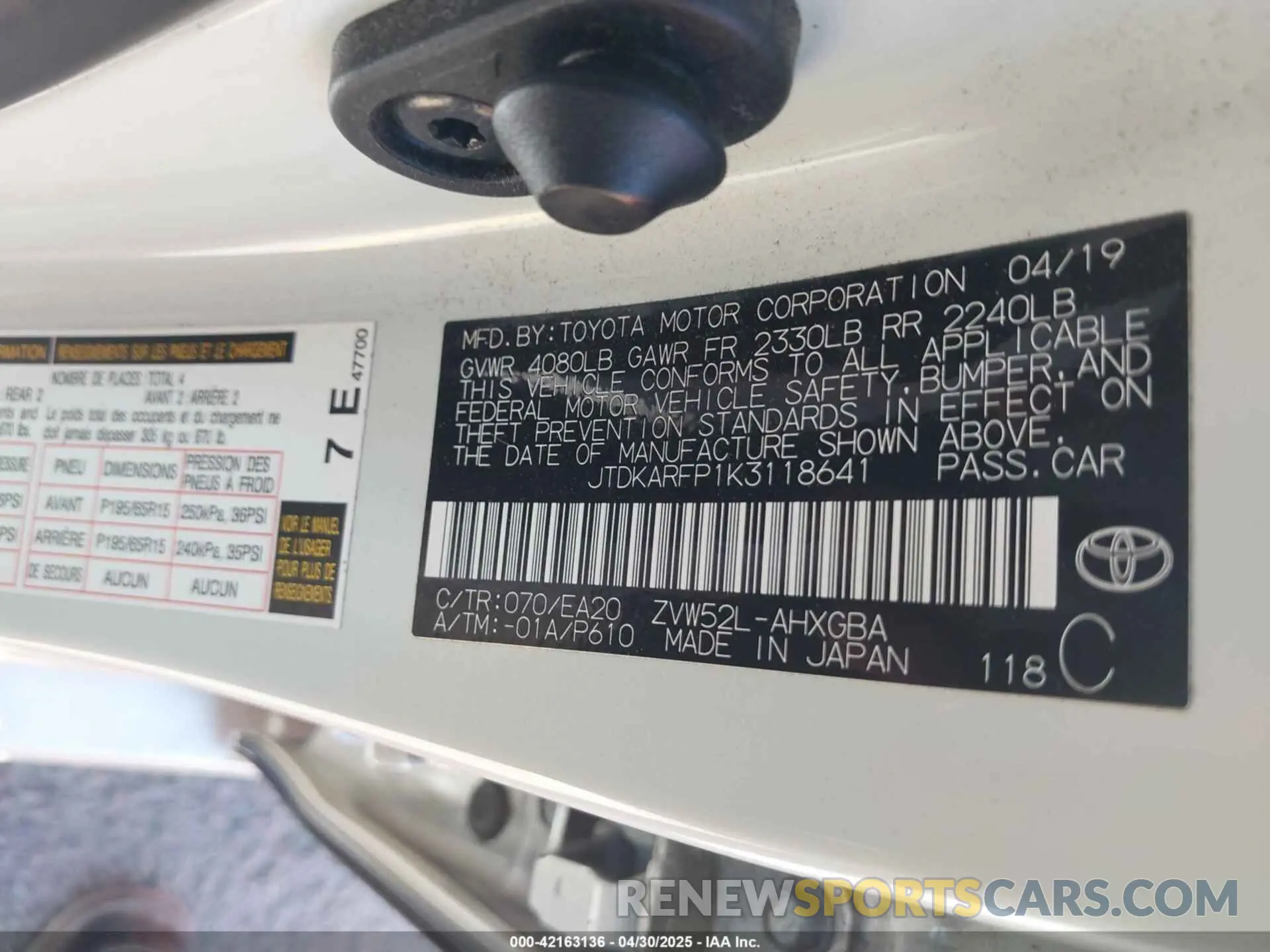 9 fotografías del automóvil dañado JTDKARFP1K3118641 TOYOTA PRIUS PRIME 2019