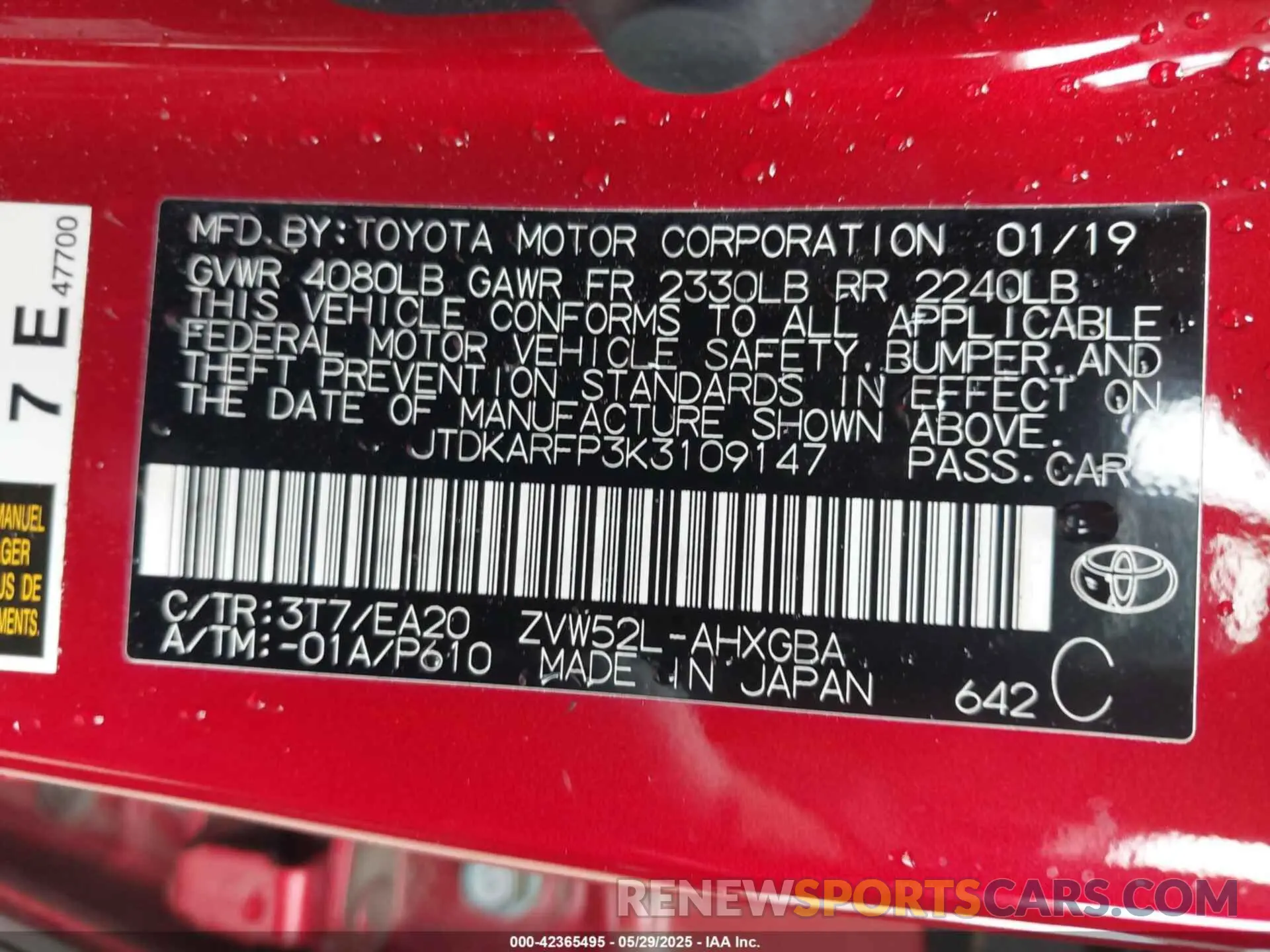 9 fotografías del automóvil dañado JTDKARFP3K3109147 TOYOTA PRIUS PRIME 2019