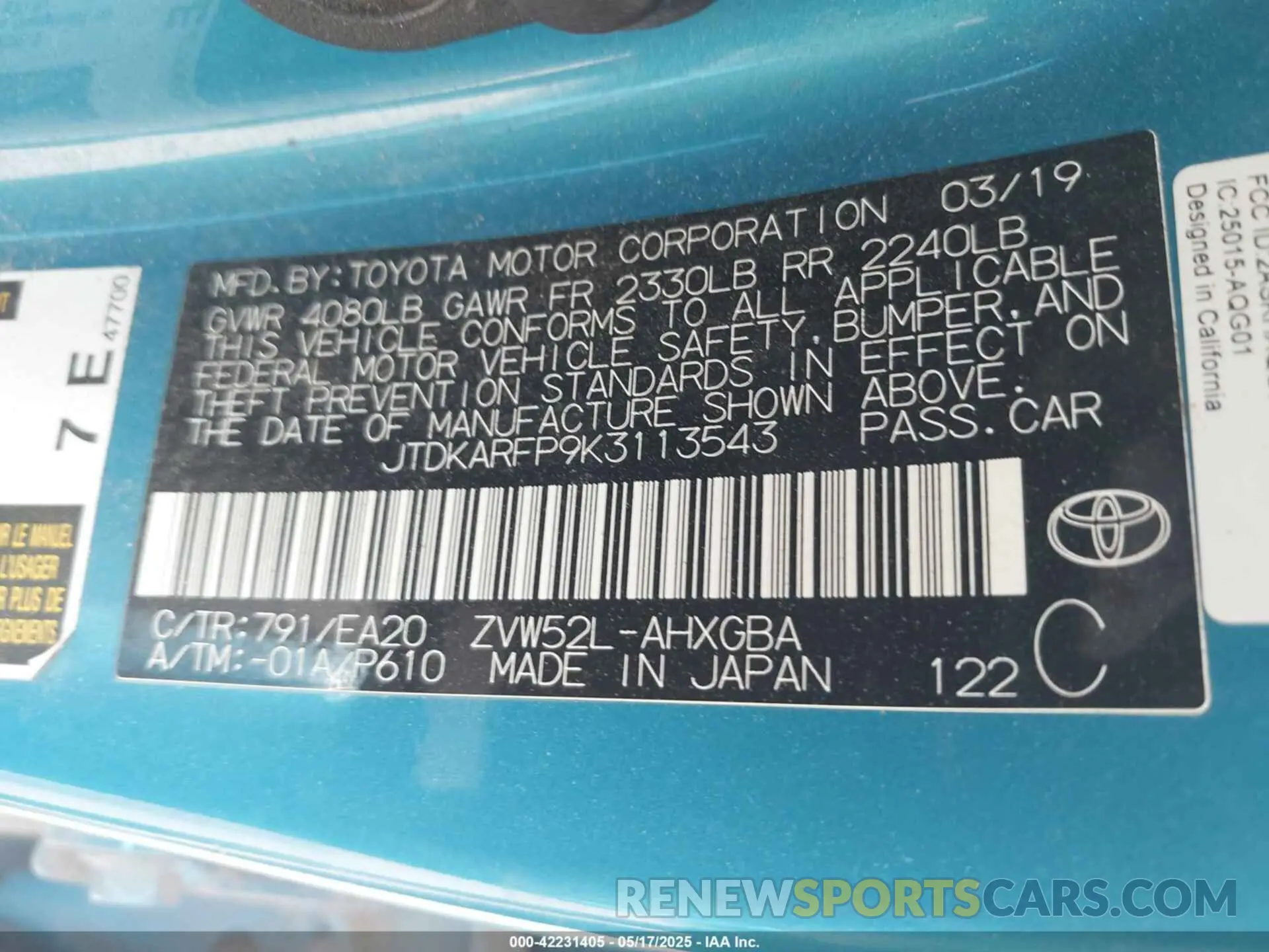 9 fotografías del automóvil dañado JTDKARFP9K3113543 TOYOTA PRIUS PRIME 2019
