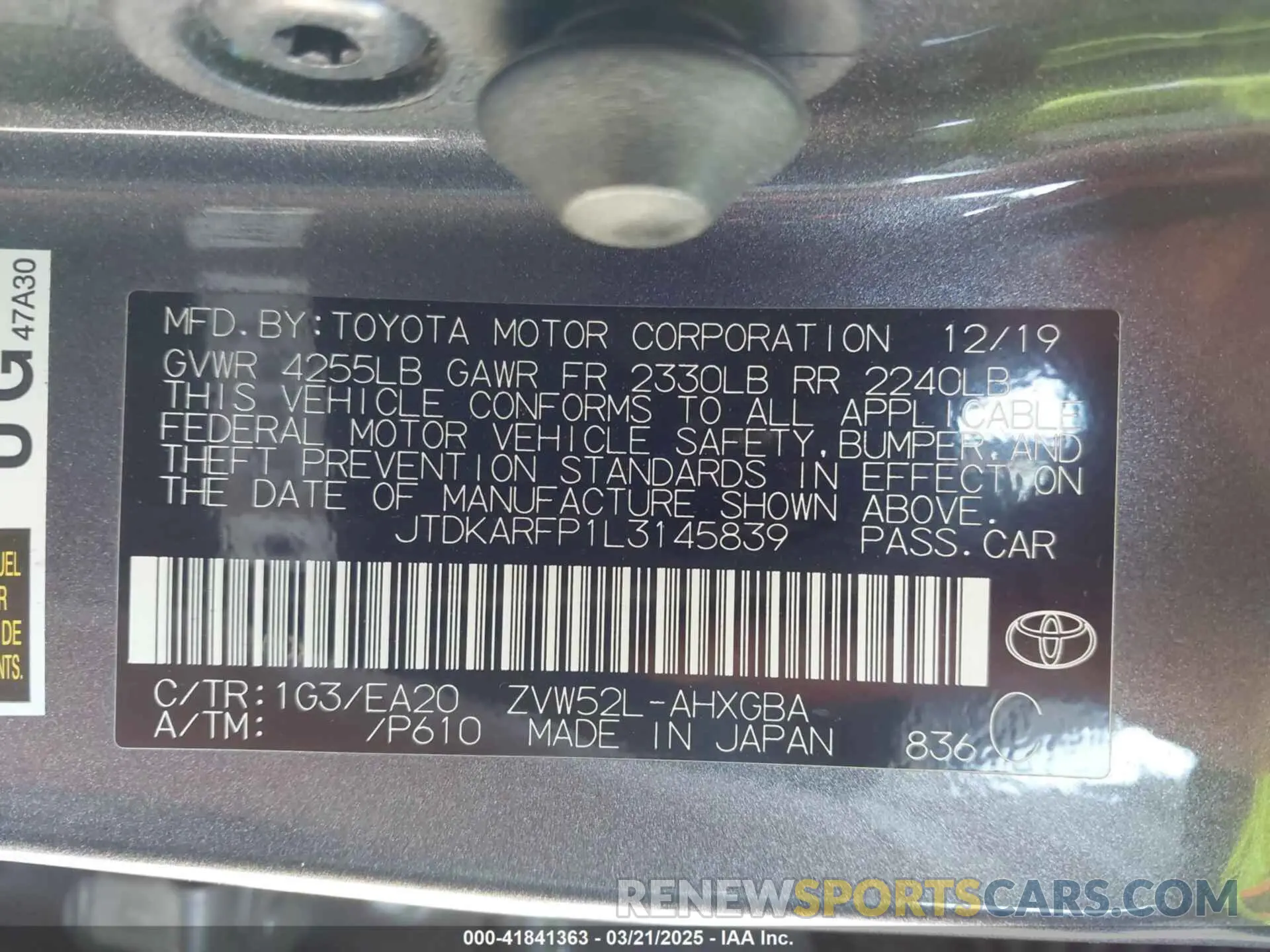 9 fotografías del automóvil dañado JTDKARFP1L3145839 TOYOTA PRIUS PRIME 2020