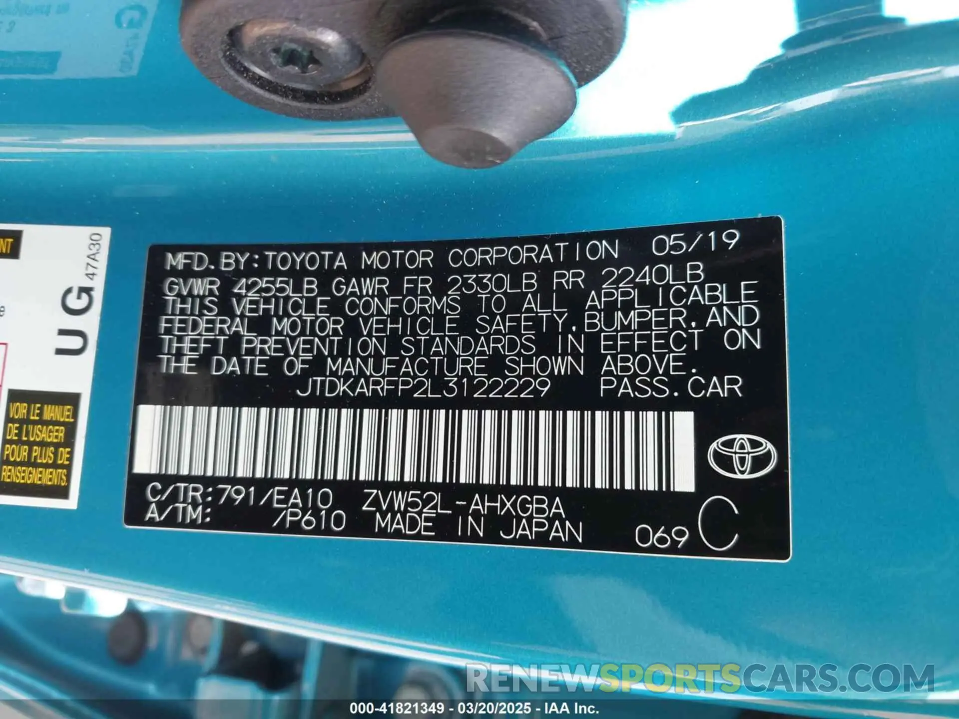 9 fotografías del automóvil dañado JTDKARFP2L3122229 TOYOTA PRIUS PRIME 2020