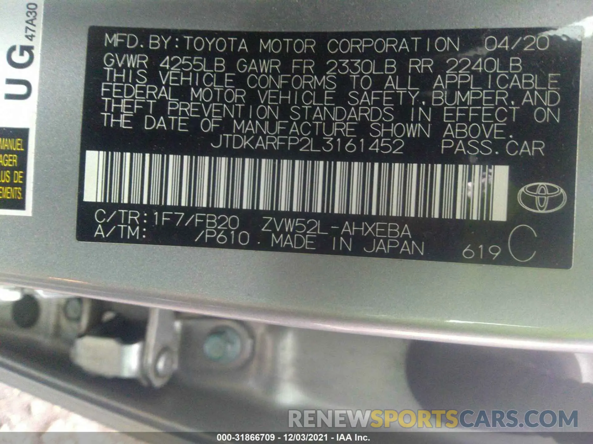 9 fotografías del automóvil dañado JTDKARFP2L3161452 TOYOTA PRIUS PRIME 2020