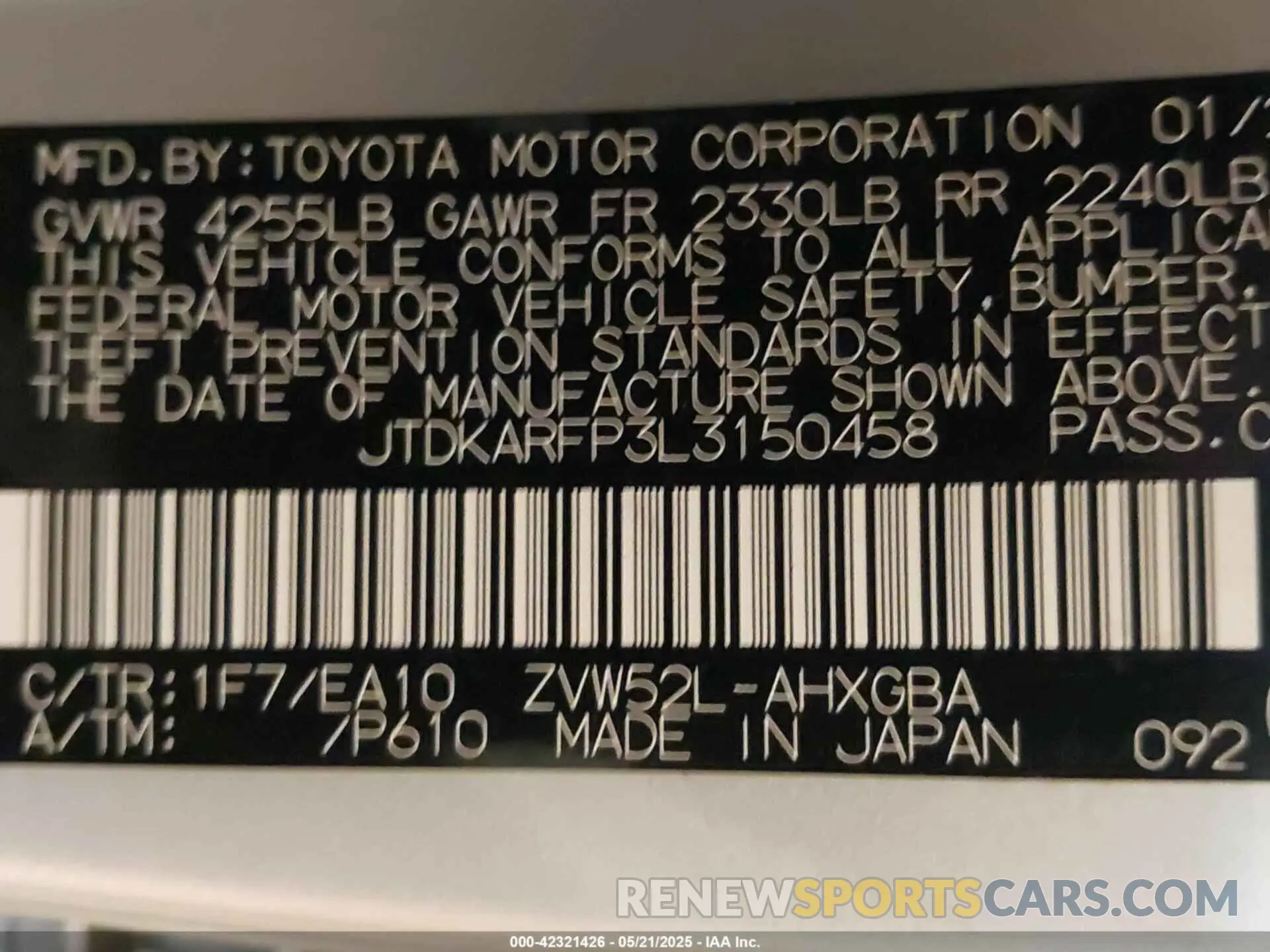 9 fotografías del automóvil dañado JTDKARFP3L3150458 TOYOTA PRIUS PRIME 2020