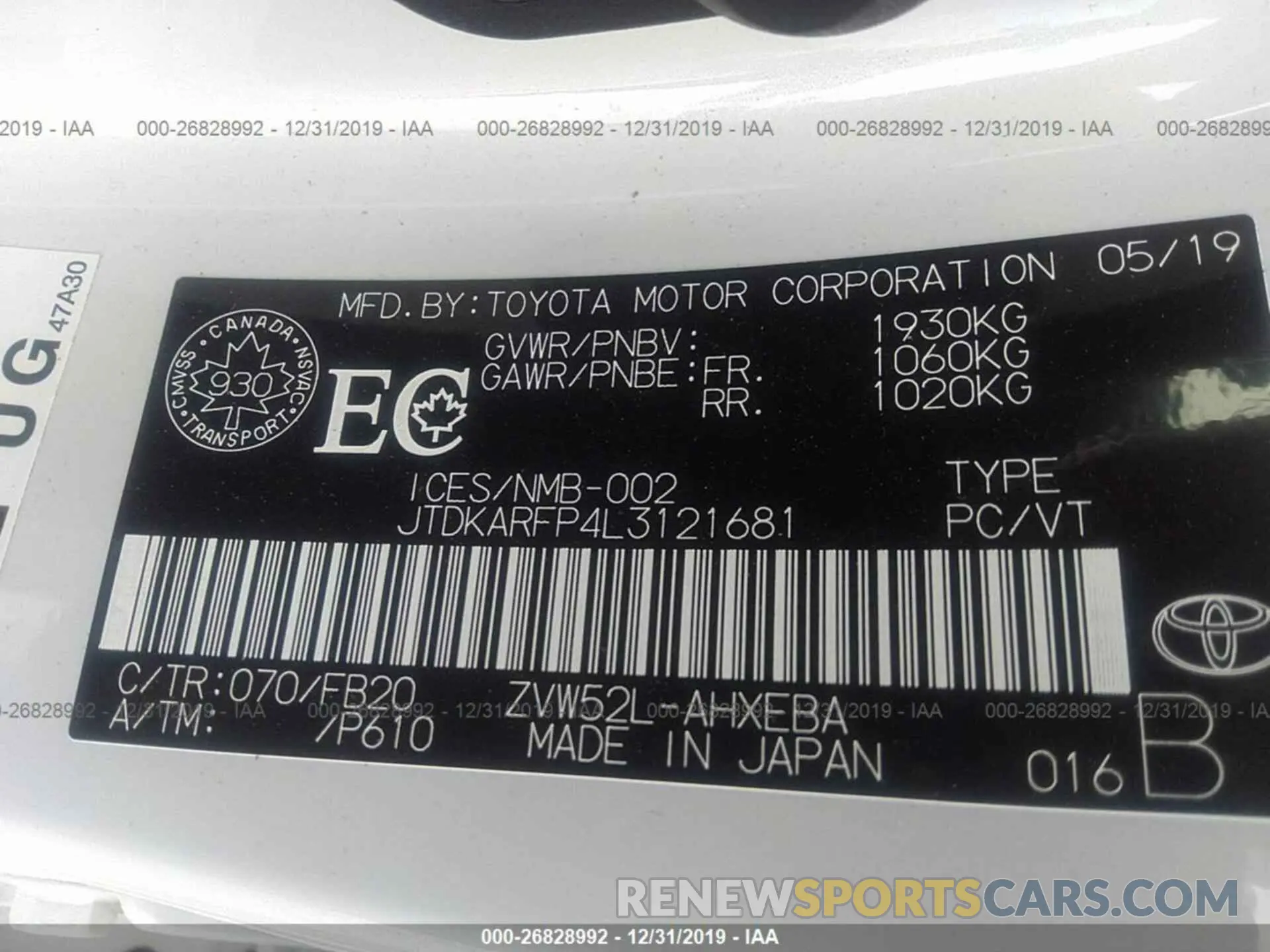 9 fotografías del automóvil dañado JTDKARFP4L3121681 TOYOTA PRIUS PRIME 2020