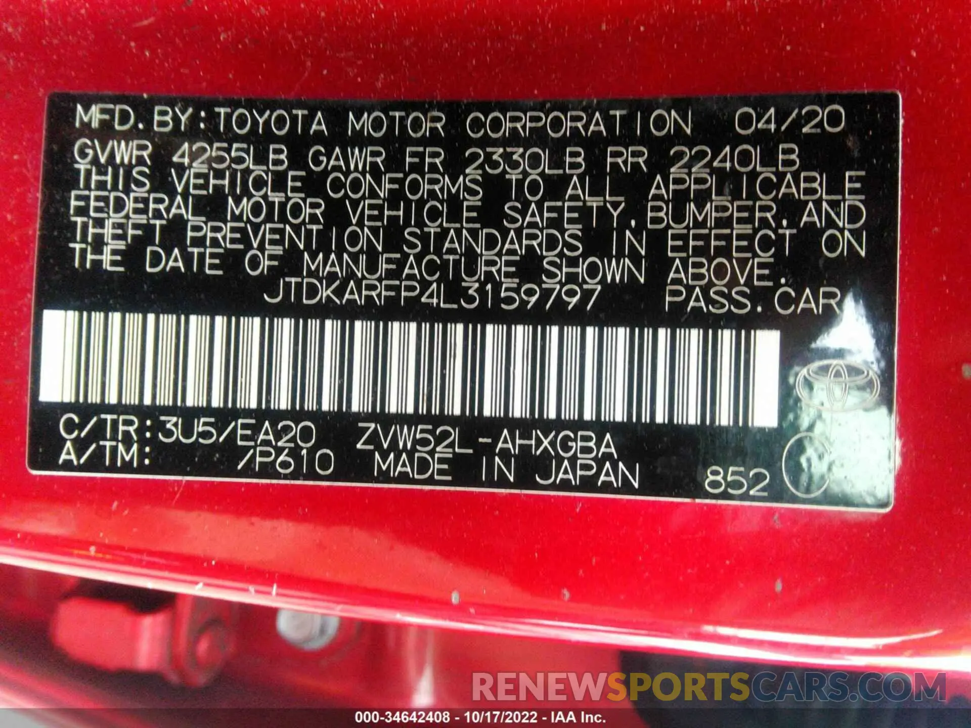 9 fotografías del automóvil dañado JTDKARFP4L3159797 TOYOTA PRIUS PRIME 2020