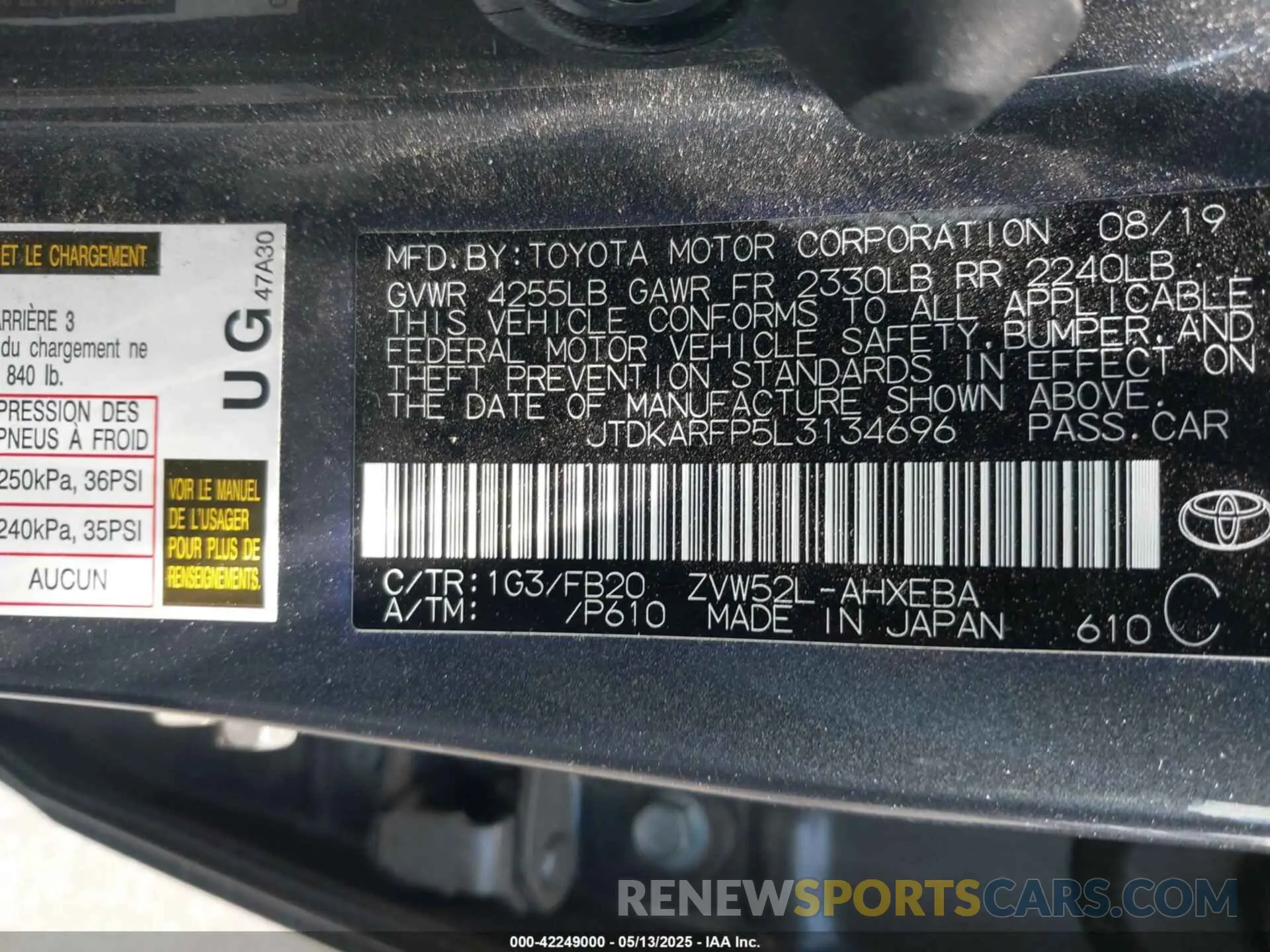 9 fotografías del automóvil dañado JTDKARFP5L3134696 TOYOTA PRIUS PRIME 2020