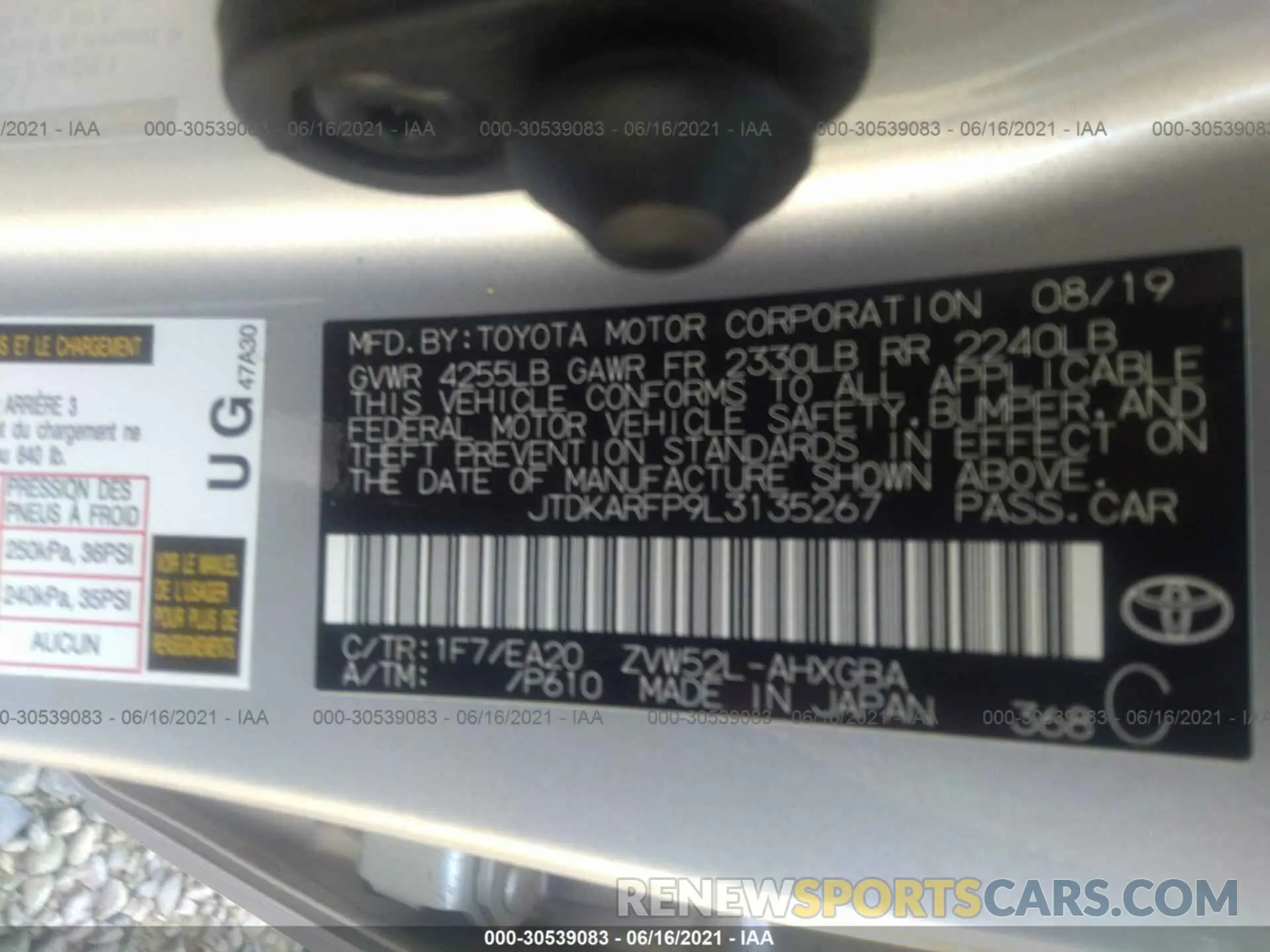 9 fotografías del automóvil dañado JTDKARFP9L3135267 TOYOTA PRIUS PRIME 2020