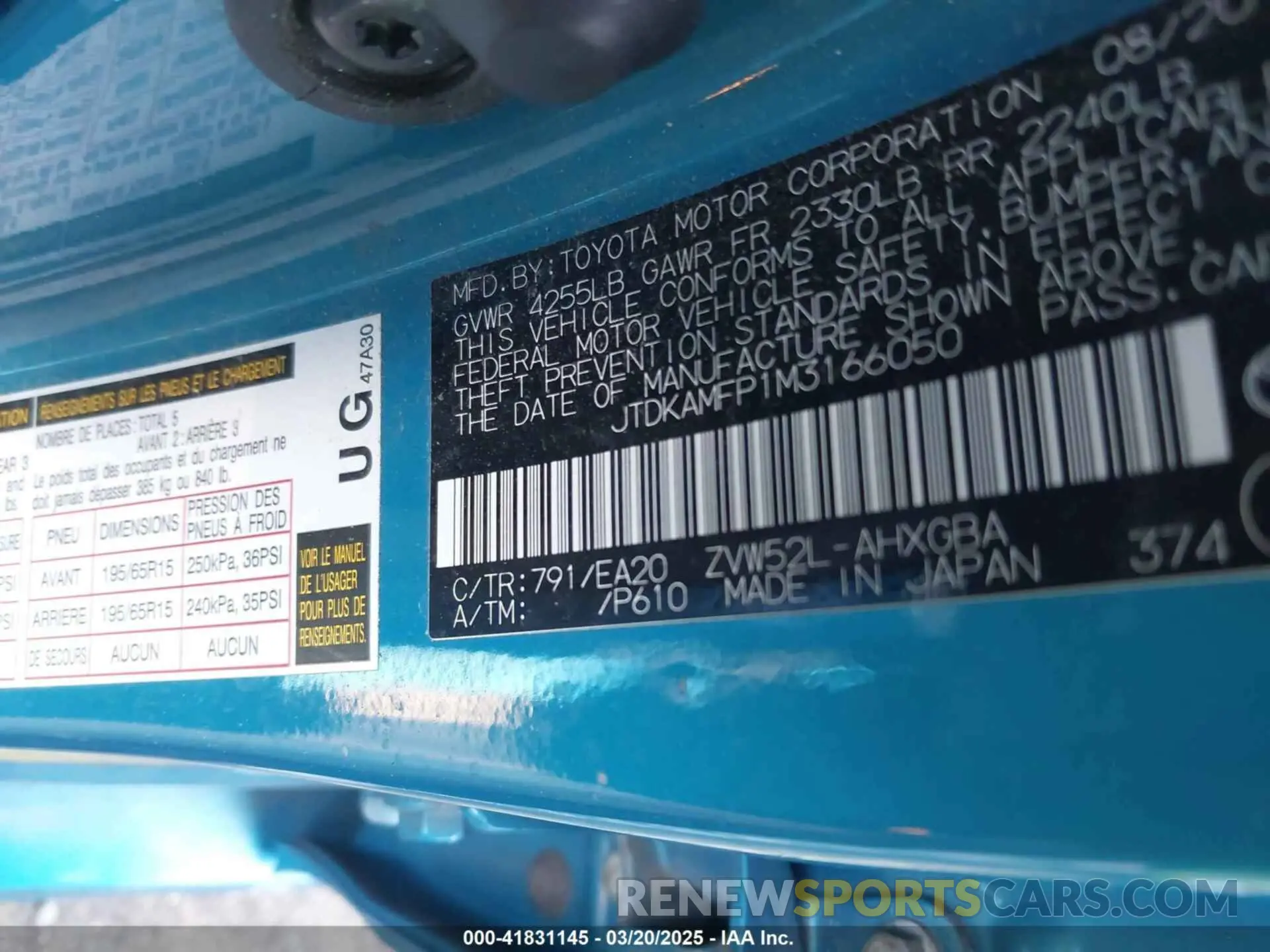 9 fotografías del automóvil dañado JTDKAMFP1M3166050 TOYOTA PRIUS PRIME 2021
