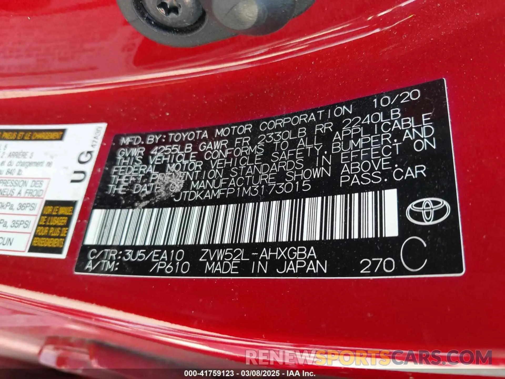 9 fotografías del automóvil dañado JTDKAMFP1M3173015 TOYOTA PRIUS PRIME 2021