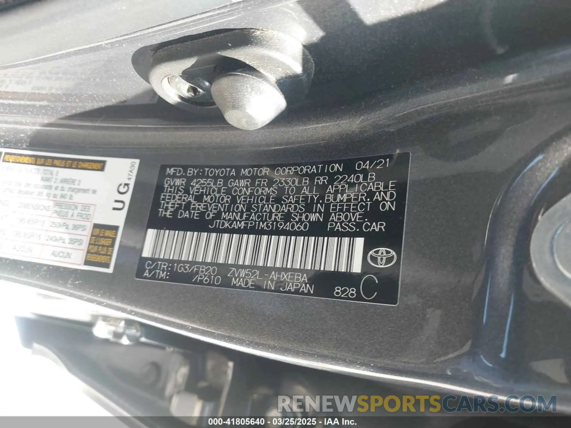 9 fotografías del automóvil dañado JTDKAMFP1M3194060 TOYOTA PRIUS PRIME 2021