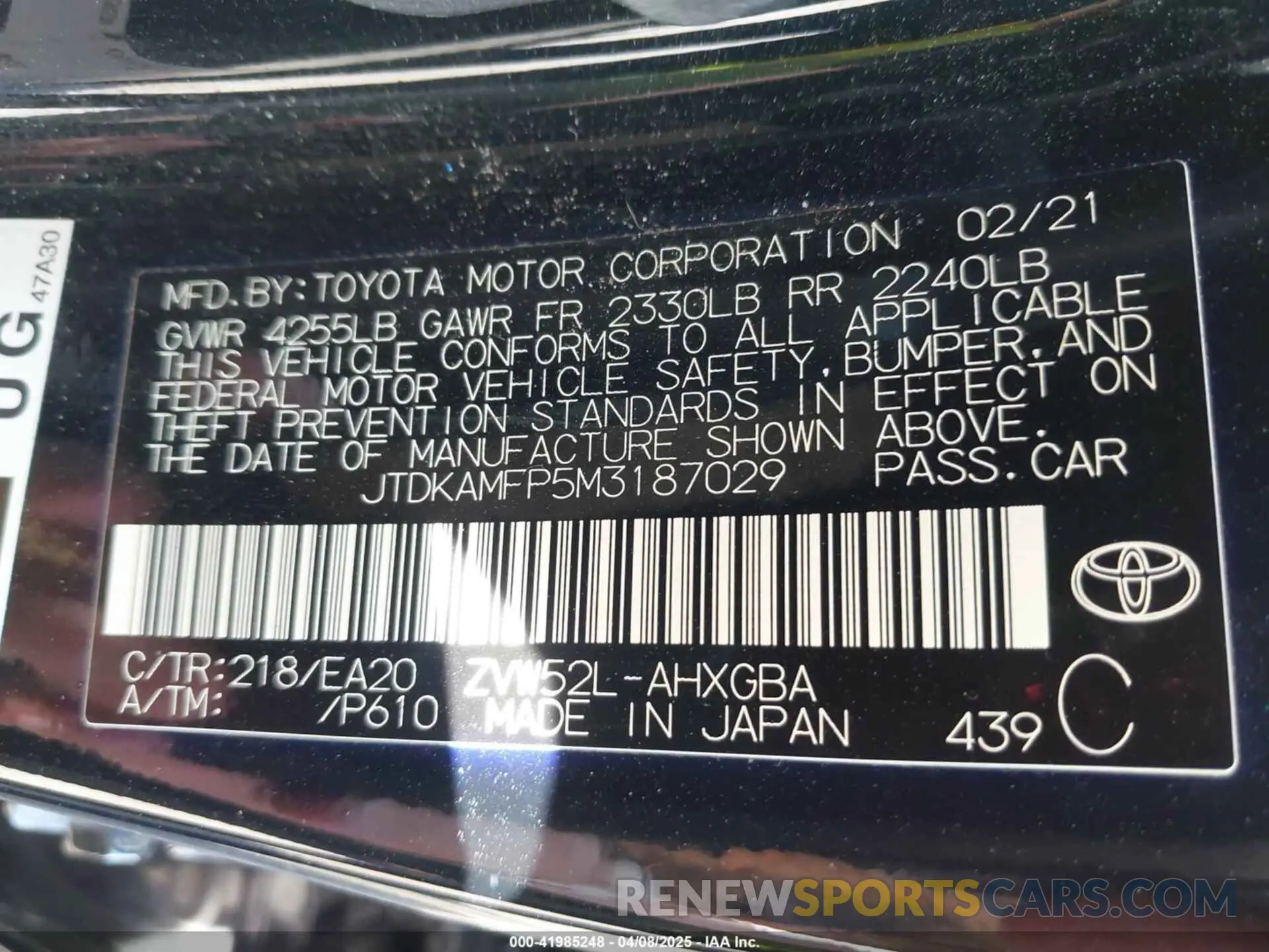 9 fotografías del automóvil dañado JTDKAMFP5M3187029 TOYOTA PRIUS PRIME 2021