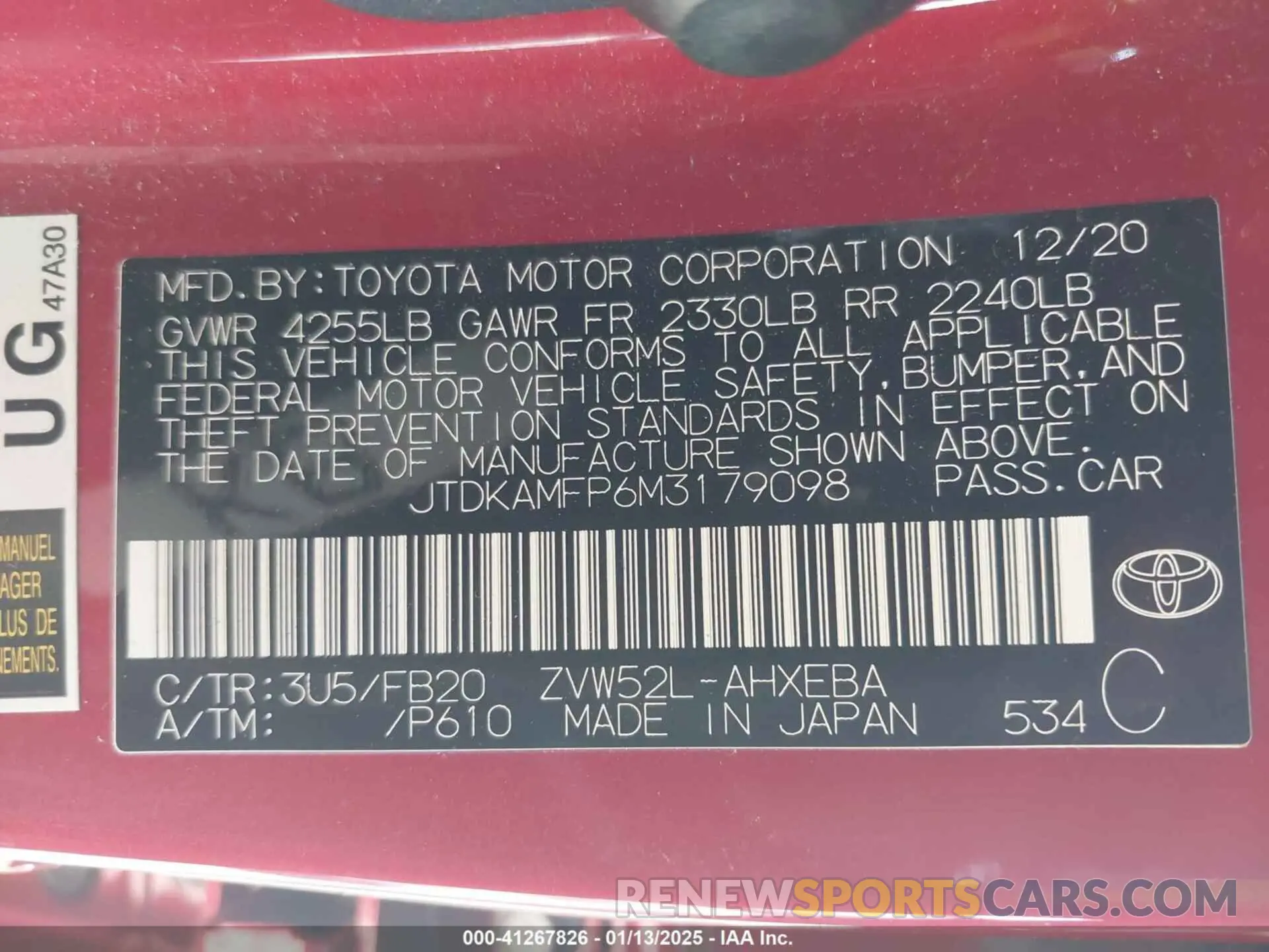 9 fotografías del automóvil dañado JTDKAMFP6M3179098 TOYOTA PRIUS PRIME 2021