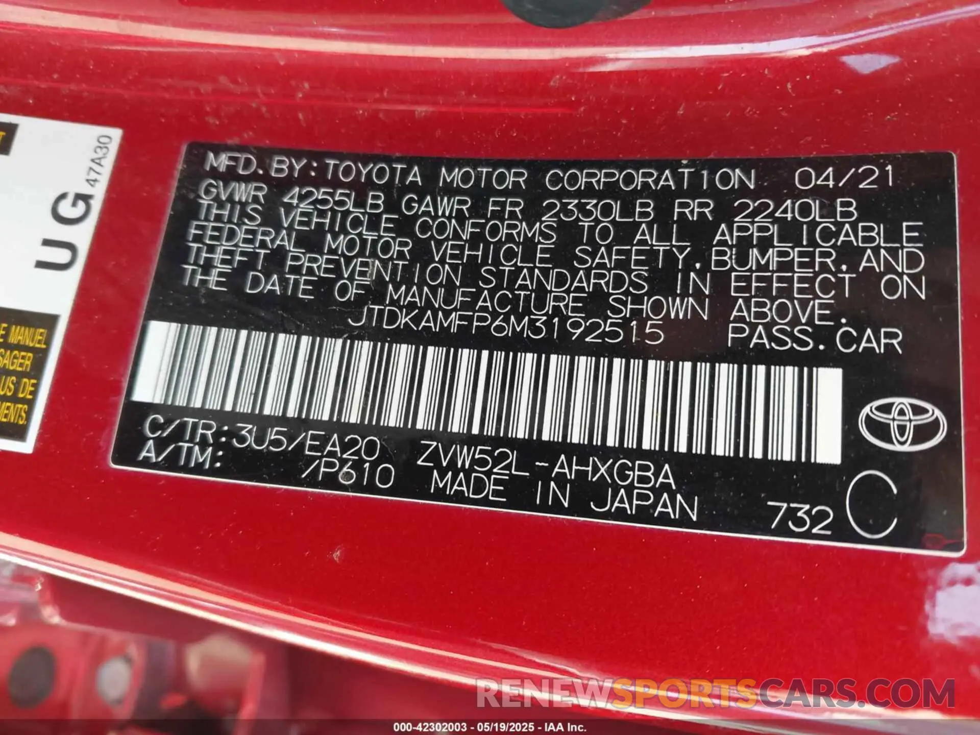 9 fotografías del automóvil dañado JTDKAMFP6M3192515 TOYOTA PRIUS PRIME 2021
