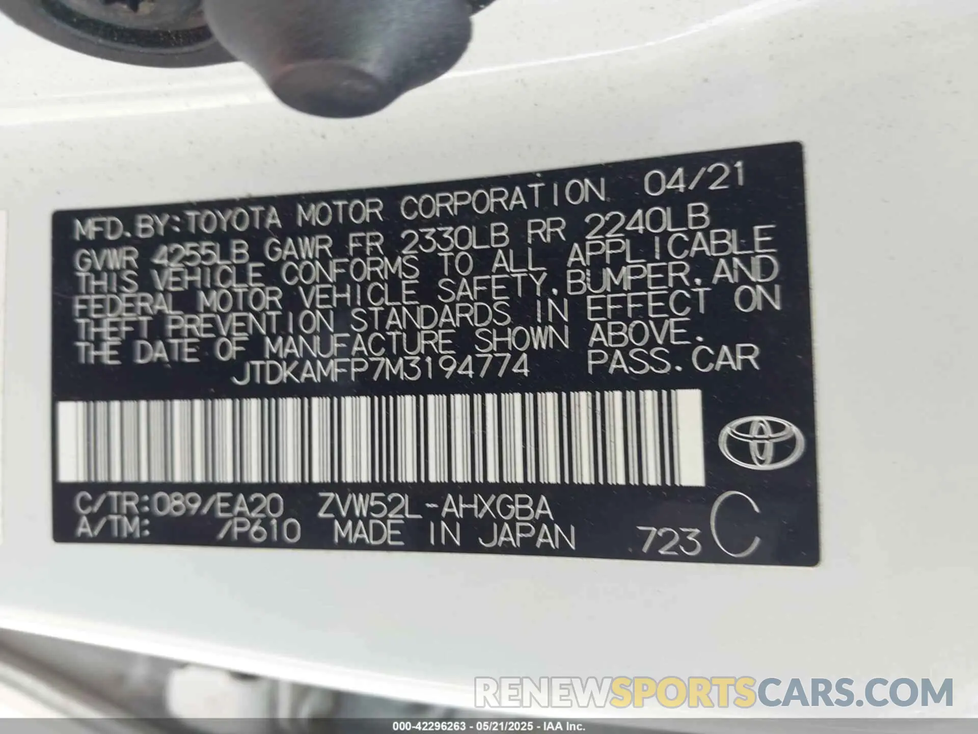 9 fotografías del automóvil dañado JTDKAMFP7M3194774 TOYOTA PRIUS PRIME 2021