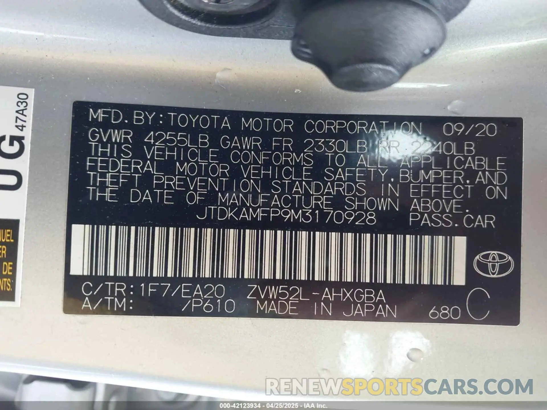 9 fotografías del automóvil dañado JTDKAMFP9M3170928 TOYOTA PRIUS PRIME 2021