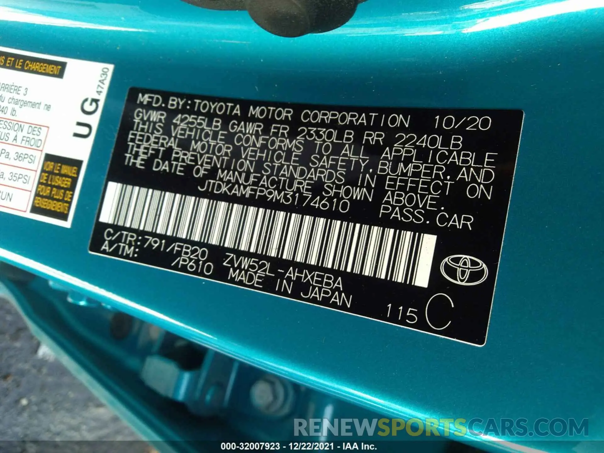 9 fotografías del automóvil dañado JTDKAMFP9M3174610 TOYOTA PRIUS PRIME 2021