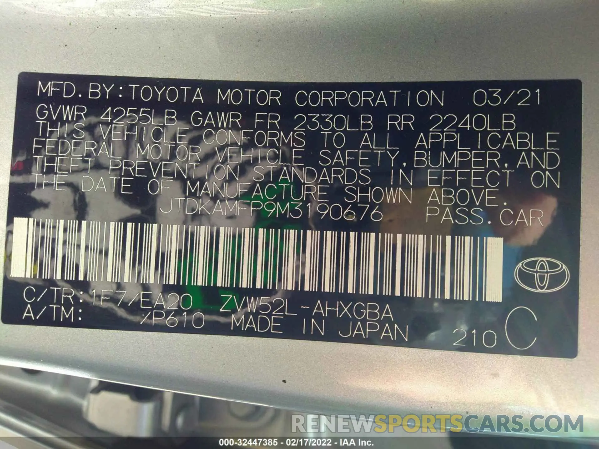 9 fotografías del automóvil dañado JTDKAMFP9M3190676 TOYOTA PRIUS PRIME 2021