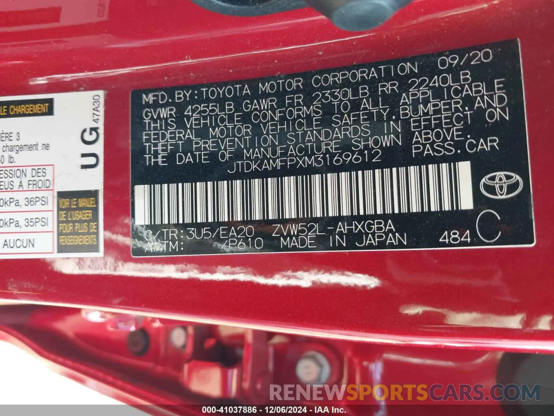 9 fotografías del automóvil dañado JTDKAMFPXM3169612 TOYOTA PRIUS PRIME 2021
