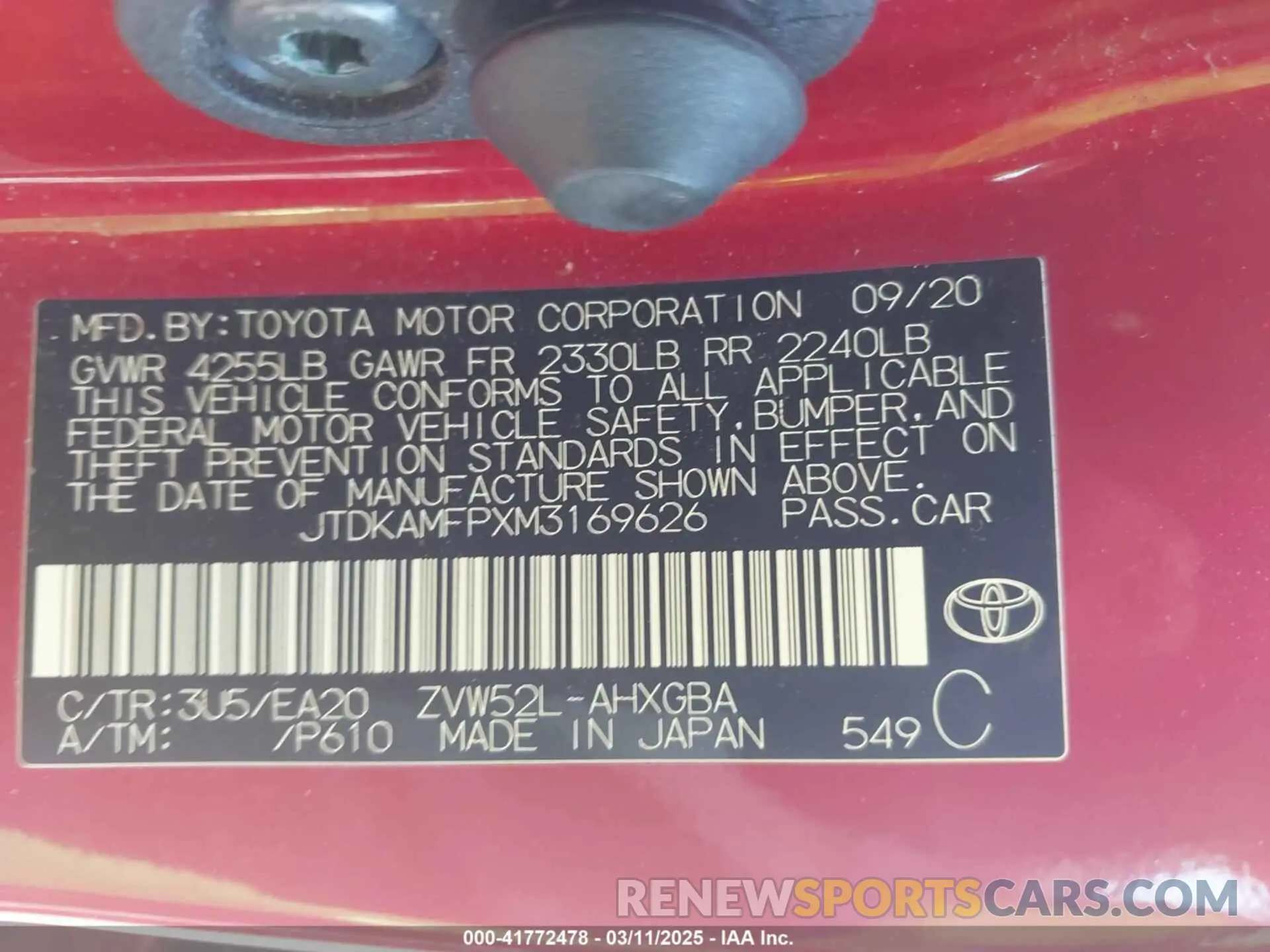 9 fotografías del automóvil dañado JTDKAMFPXM3169626 TOYOTA PRIUS PRIME 2021