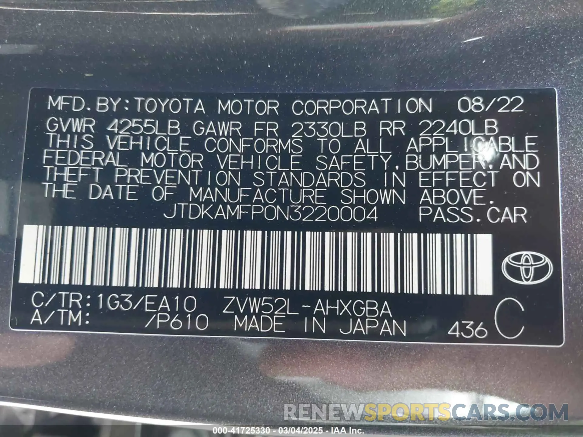 9 fotografías del automóvil dañado JTDKAMFP0N3220004 TOYOTA PRIUS PRIME 2022
