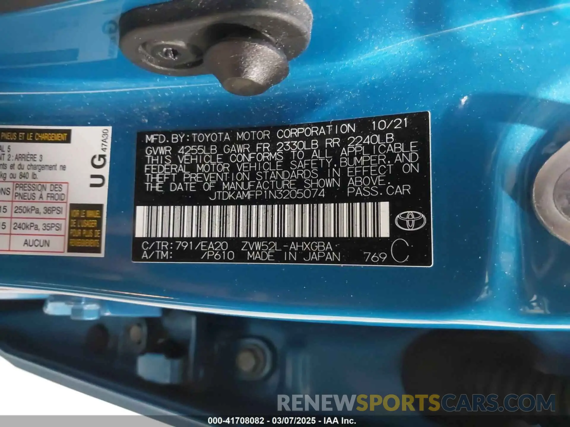 9 fotografías del automóvil dañado JTDKAMFP1N3205074 TOYOTA PRIUS PRIME 2022