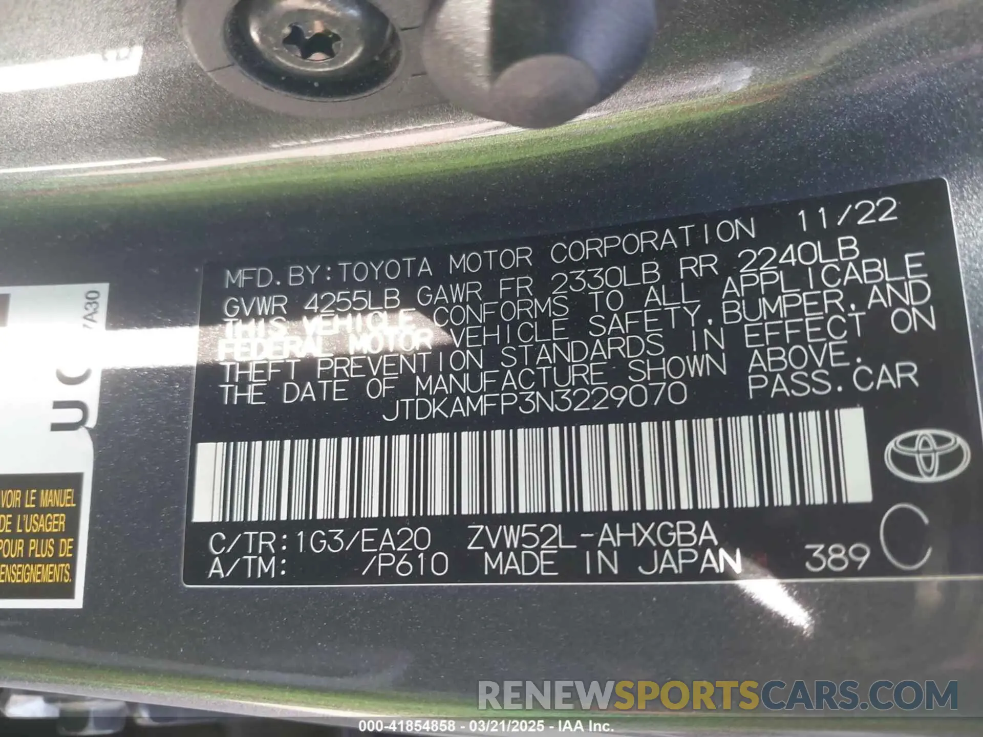 9 fotografías del automóvil dañado JTDKAMFP3N3229070 TOYOTA PRIUS PRIME 2022