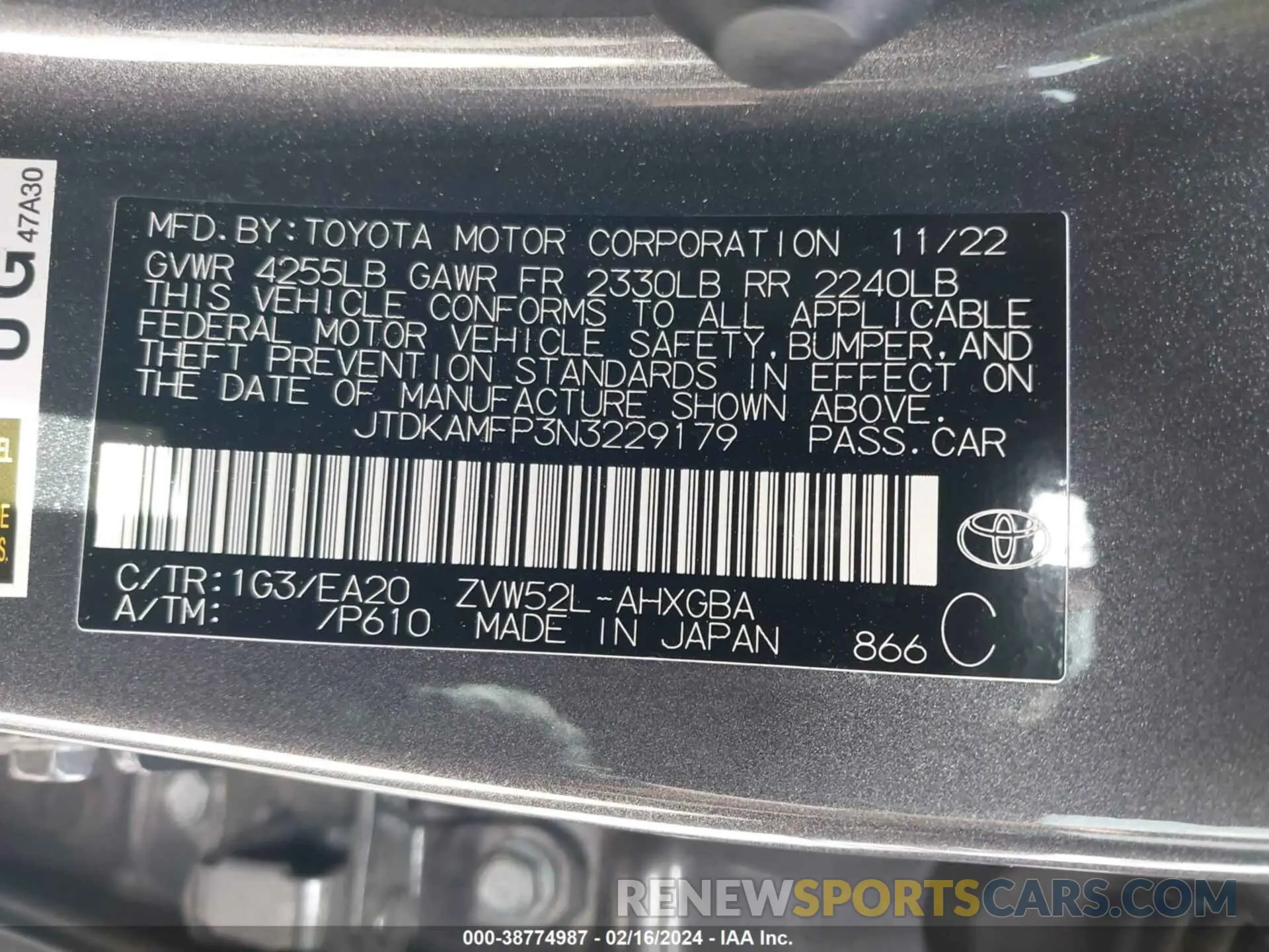 9 fotografías del automóvil dañado JTDKAMFP3N3229179 TOYOTA PRIUS PRIME 2022