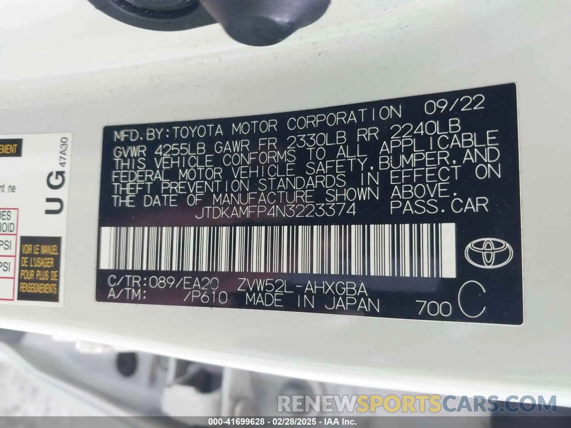 9 fotografías del automóvil dañado JTDKAMFP4N3223374 TOYOTA PRIUS PRIME 2022