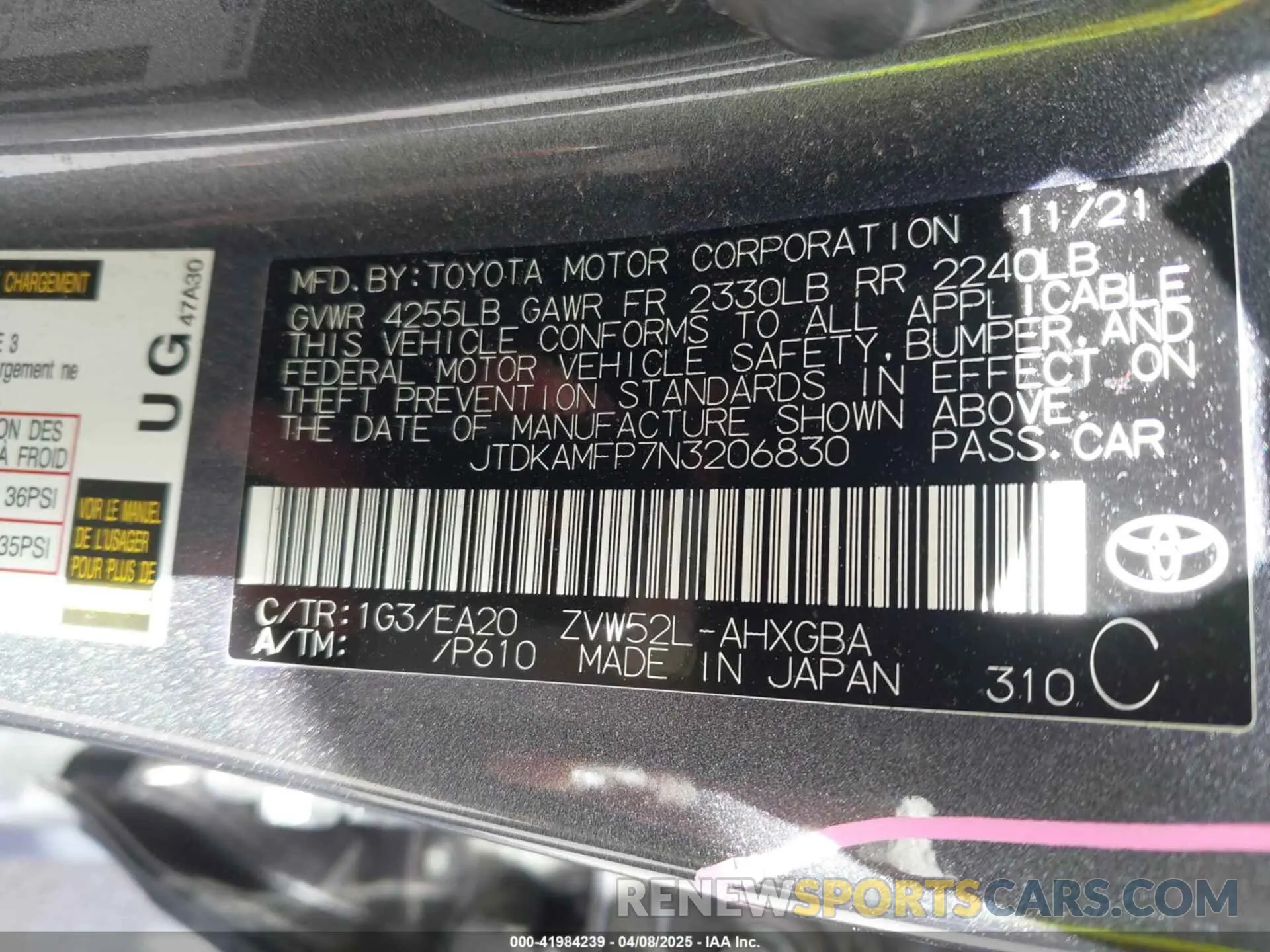 9 fotografías del automóvil dañado JTDKAMFP7N3206830 TOYOTA PRIUS PRIME 2022