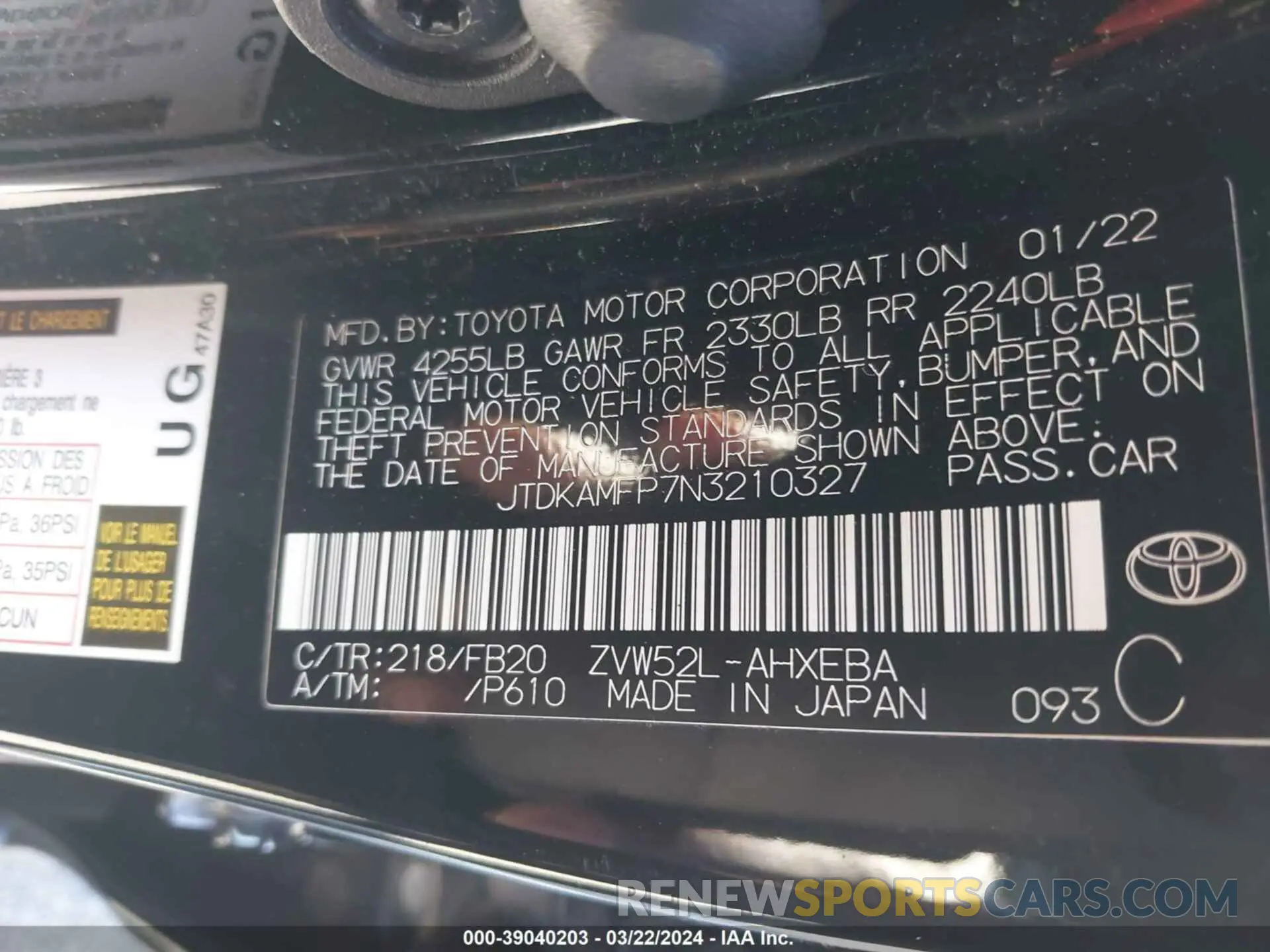 9 fotografías del automóvil dañado JTDKAMFP7N3210327 TOYOTA PRIUS PRIME 2022
