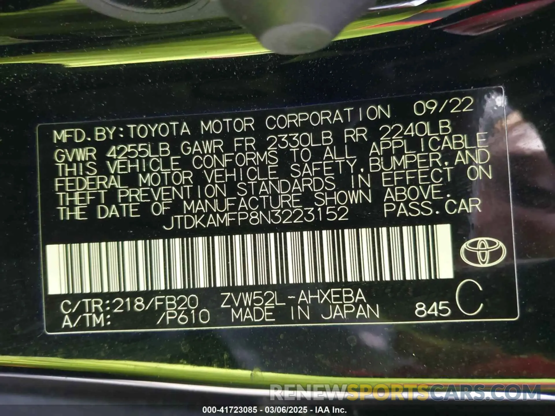 9 fotografías del automóvil dañado JTDKAMFP8N3223152 TOYOTA PRIUS PRIME 2022